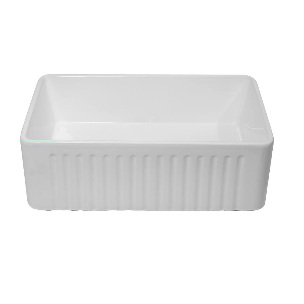 Alt View 2. JUJABU - 30 x 18 x 10 in. White Ceramic Farmhouse Kitchen Sink Reversible Single Bowl - White.