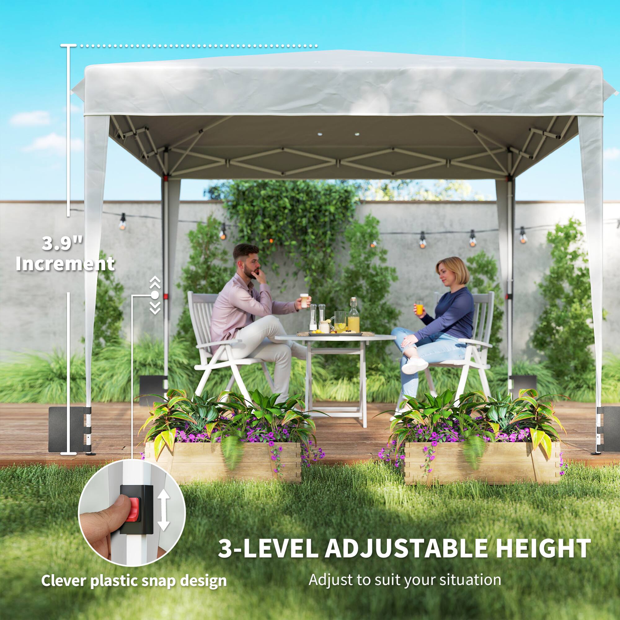 3.9" Increment  
3-LEVEL ADJUSTABLE HEIGHT  
Clever plastic snap design  
Adjust to suit your situation