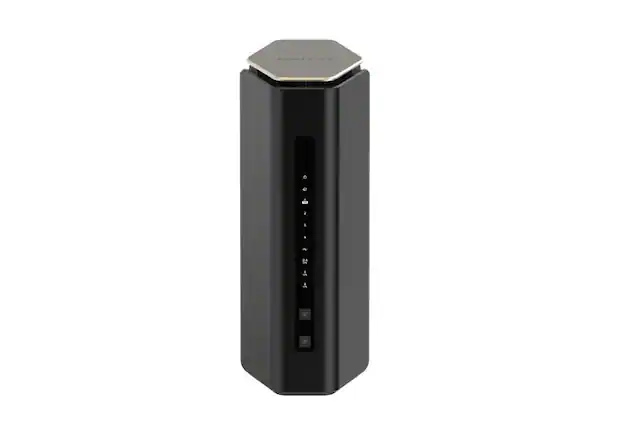 Front. NETGEAR - Netgear RS600-100NAR Nighthawk RS600 Tri-Band WiFi 7 Router, 18Gbps, 3300 sq.ft. Coverage - Refurbished Excellent - Black.