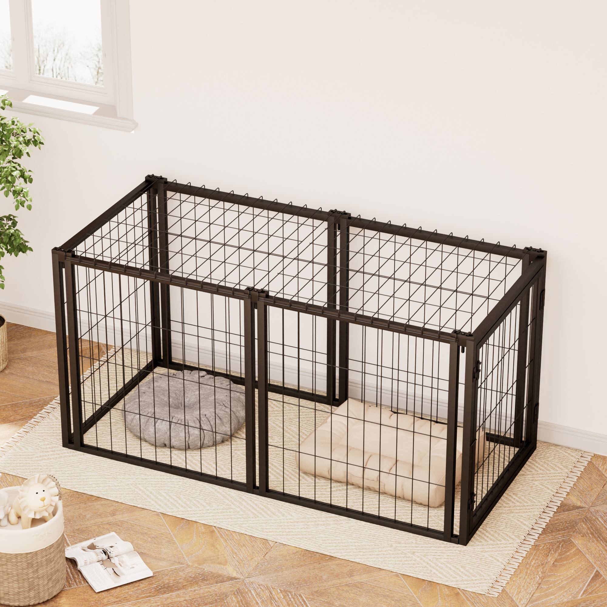Alt View 6. APRILSOUL - Dog Crate Kennel for Small Medium Dogs Puppy Playpen with Top Pet Cage Indoor Black - Black.