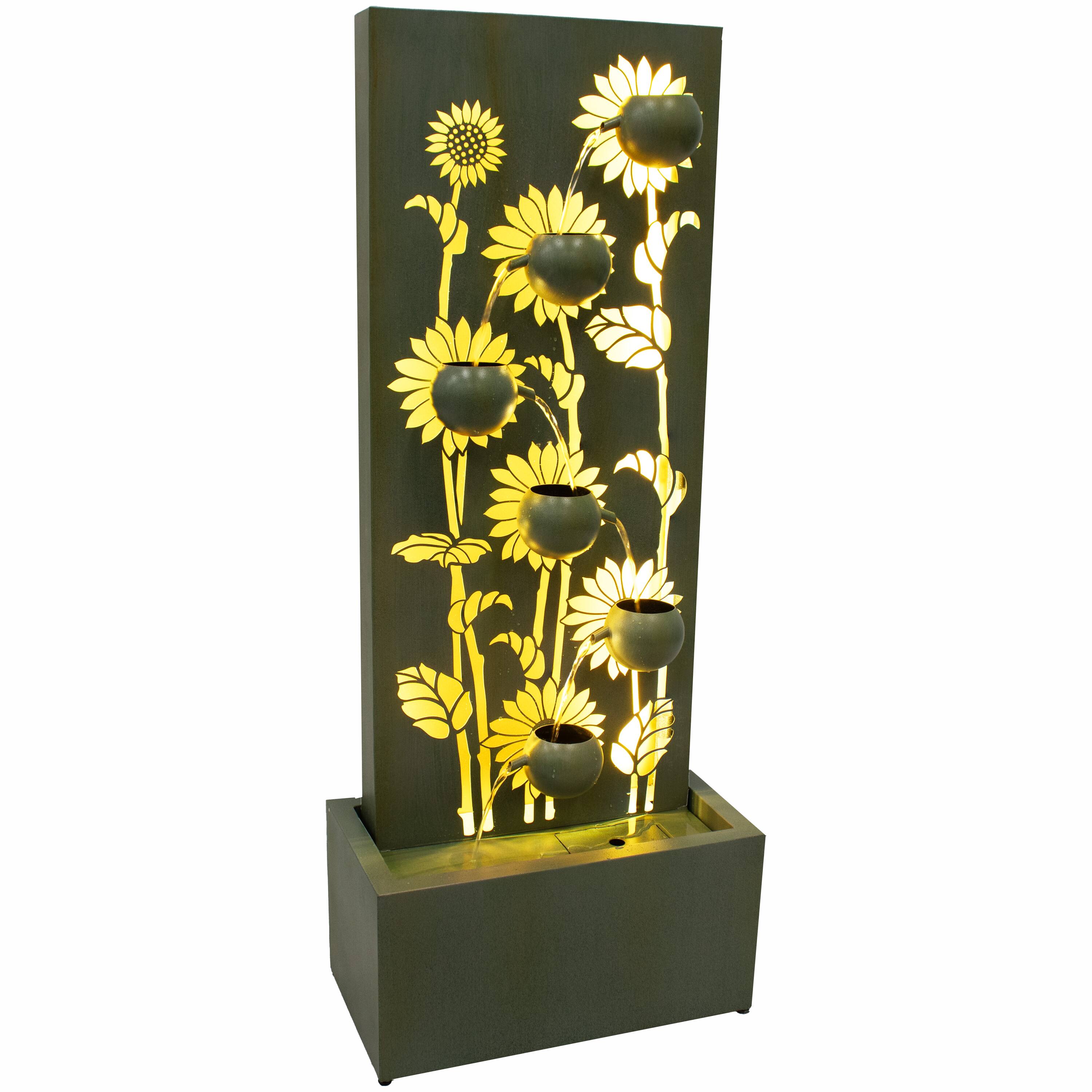 Alt View 8. Sunnydaze - Sunflower Fields Steel Outdoor Water Fountain with LEDs - 48.5" - Green.