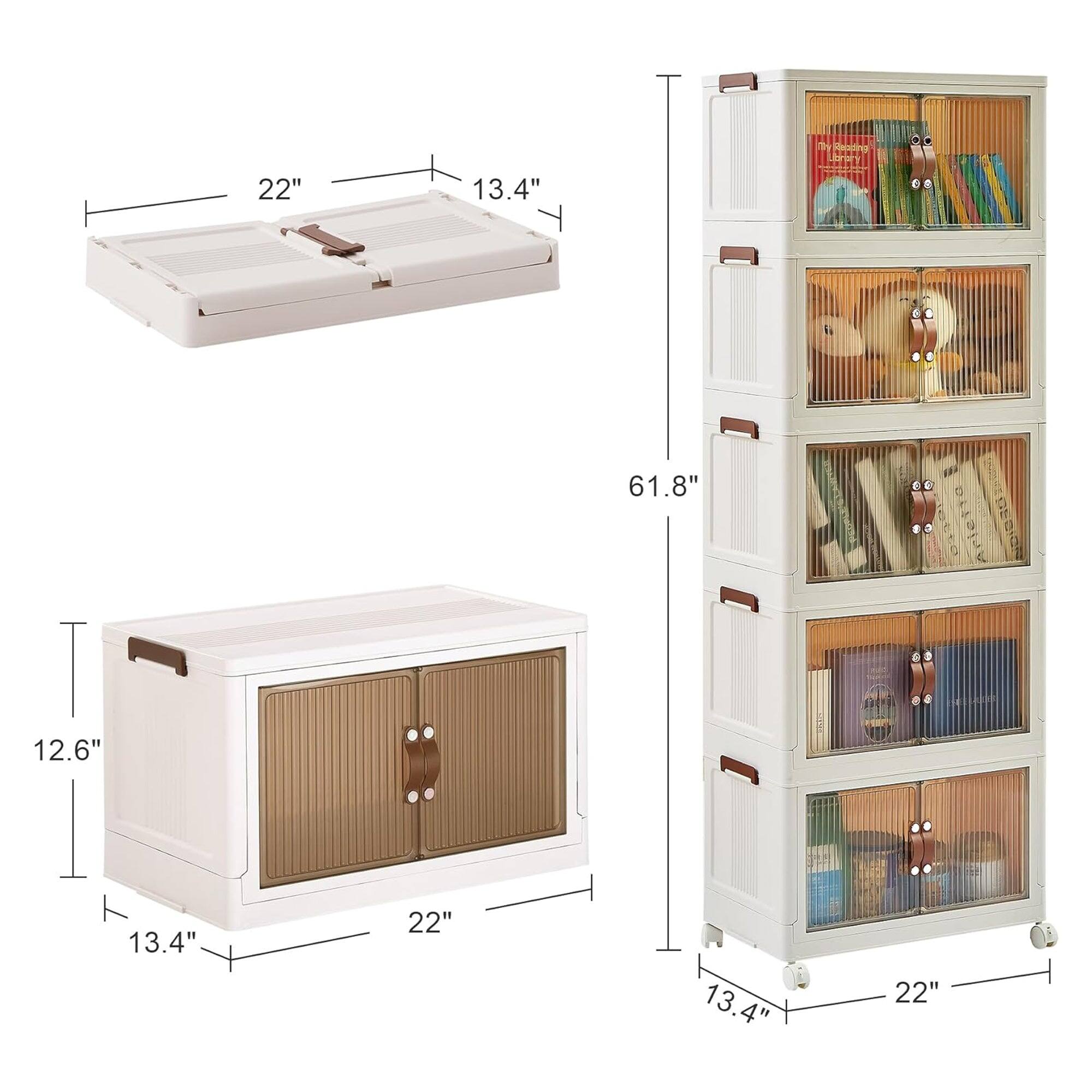 - Top Shelf: 22" x 13.4"
- Middle Shelf: 22" x 13.4"
- Bottom Shelf: 22" x 13.4"
- Cabinet: 12.6" x 13.4" x 22"
- Bookshelf: 13.4" x 22" x 61.8"