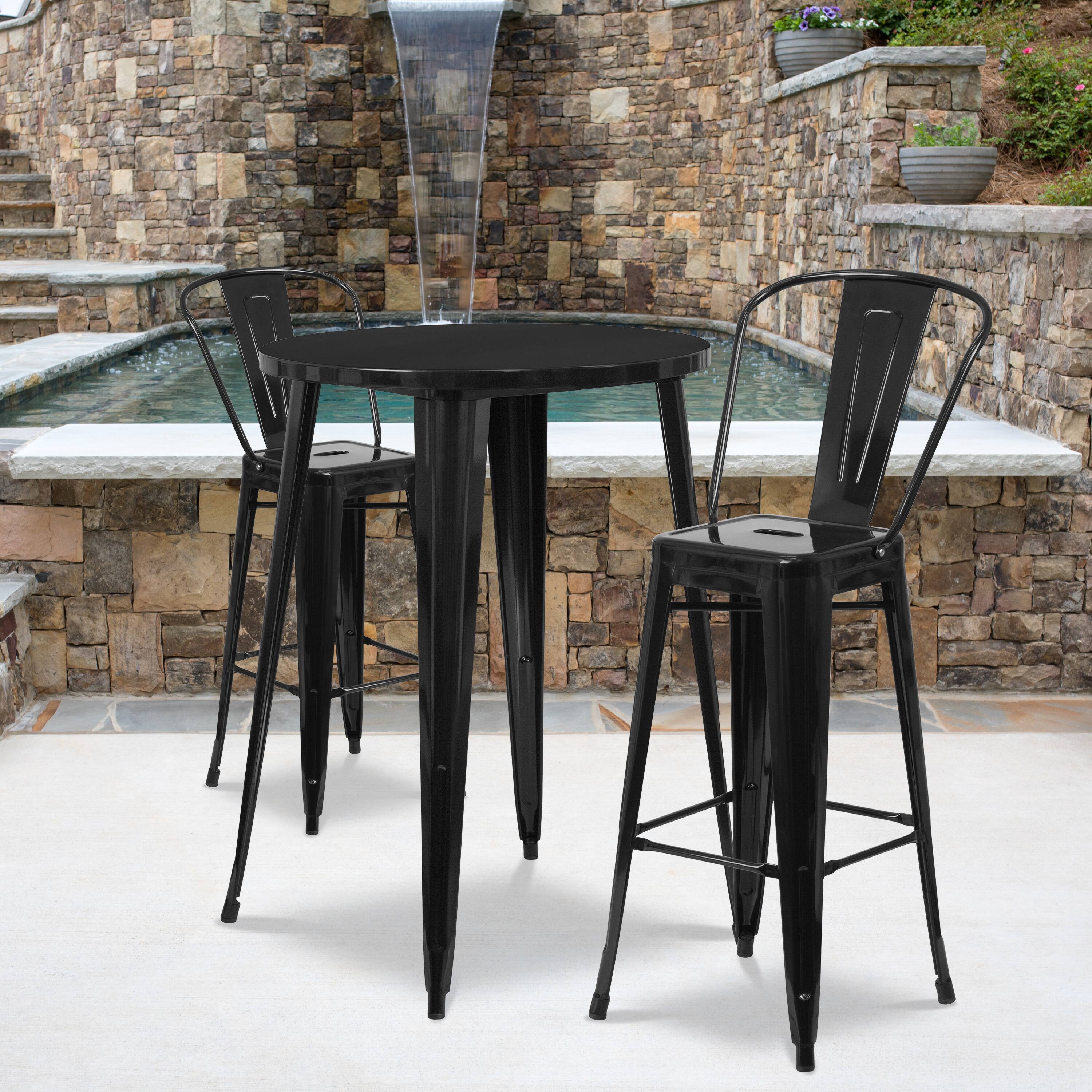 Alt View 1. Emma + Oliver - Commercial Grade 30" Round Metal Indoor-Outdoor Bar Table Set with 2 Cafe Stools - Black.