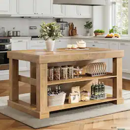 Tribesigns - 55-Inch Kitchen Island with Seating and Storage - Rustic Brown
