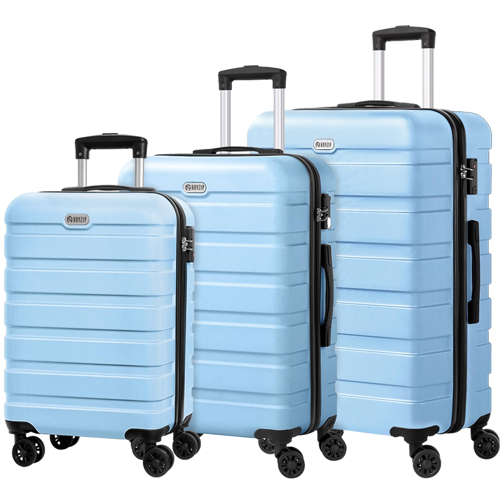 Brick Attic - 3 Piece Luggage Sets PC ABS Hardside Lightweight Suitcase with 4 Universal Wheels TSA Lock Carry On 20 24 28 Inch - Light blue