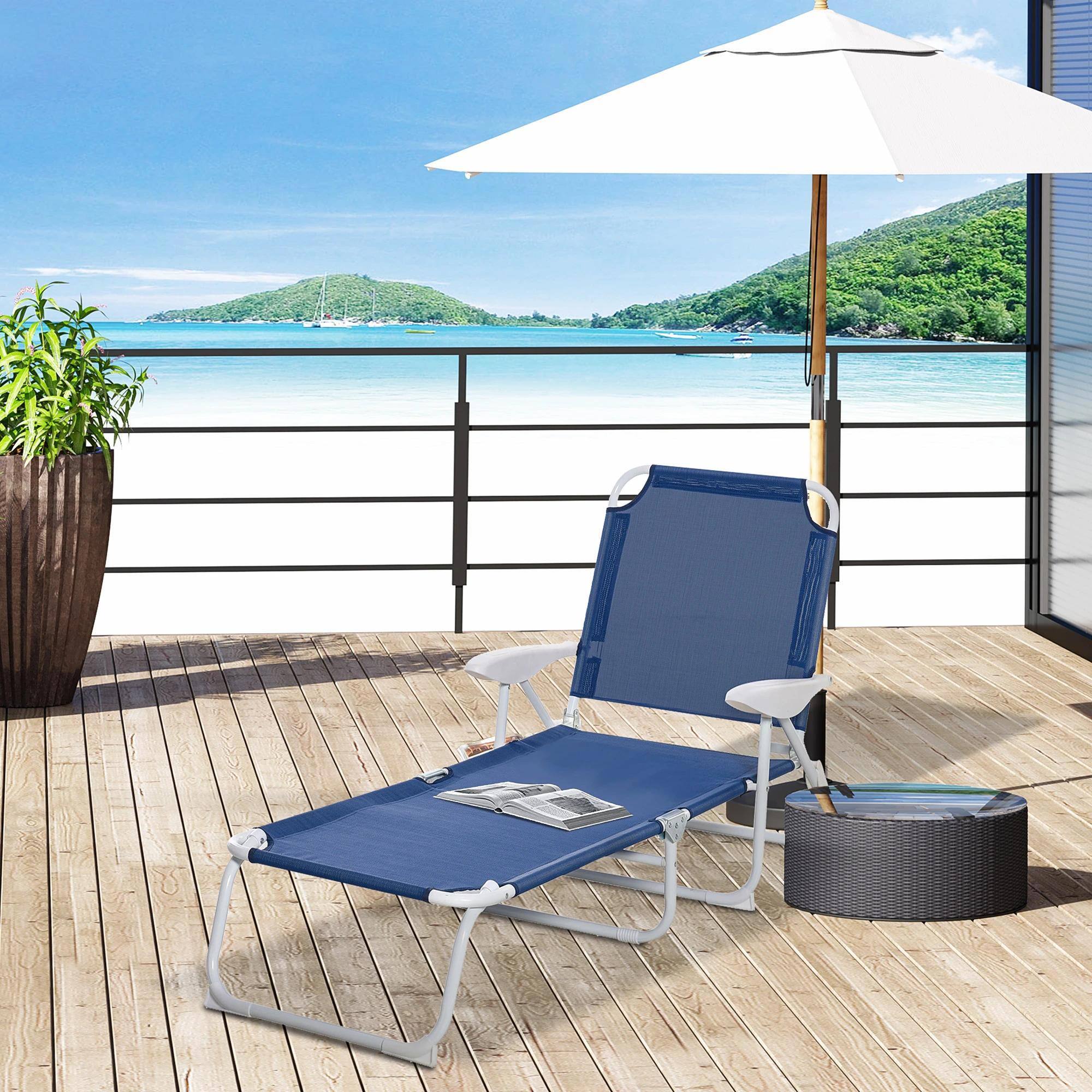 Alt View 7. Resenkos - Resenkos Folding Lounge Chair, Portable Outdoor Chaise Lounge, Sun Tanning Chair With 4-Position Reclining Back, Blue - Blue.