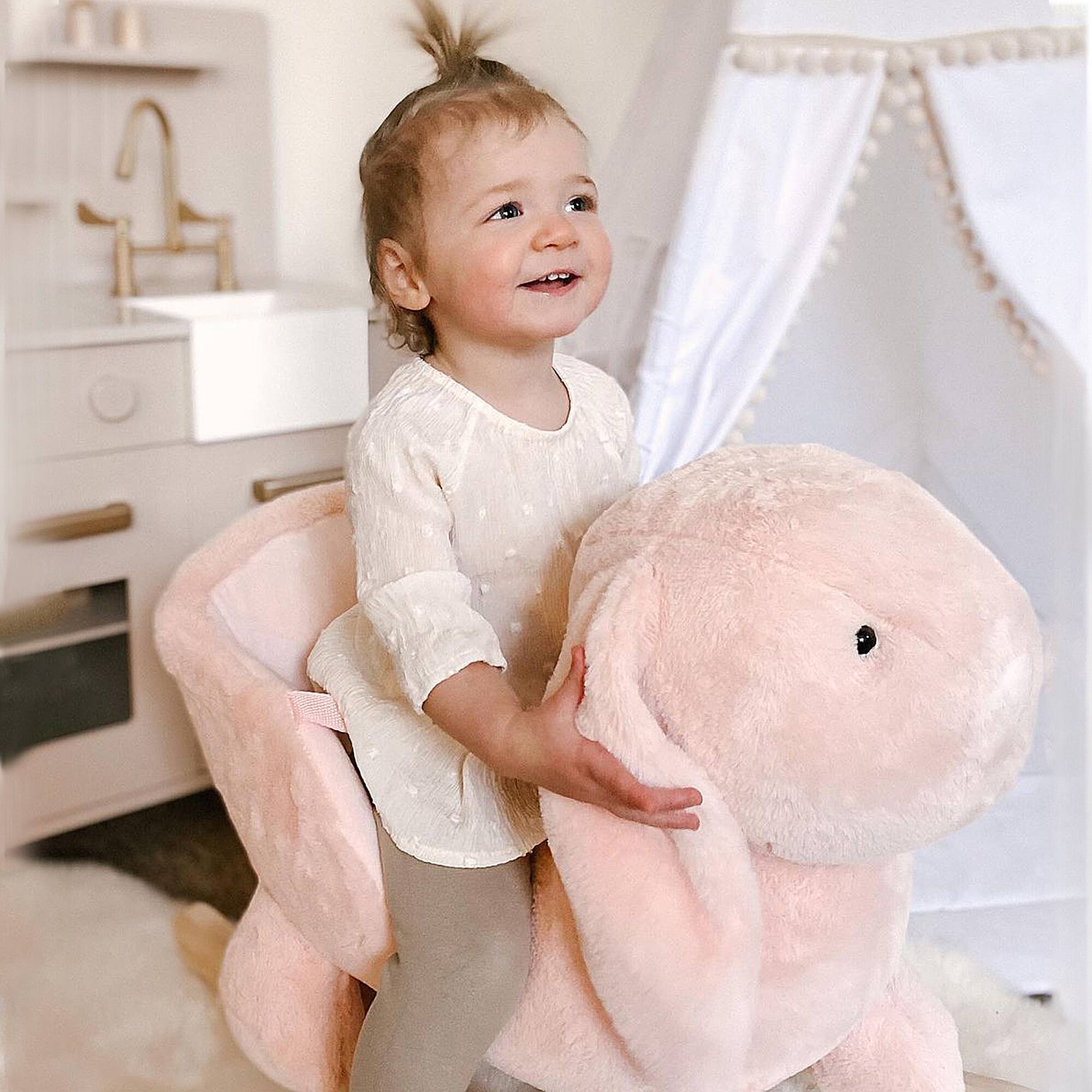 Alt View 1. Glintex - Plush Rabbit Rocking Horse for Kids with Sounds, Safety Belt, and Soft Seat - Pink.