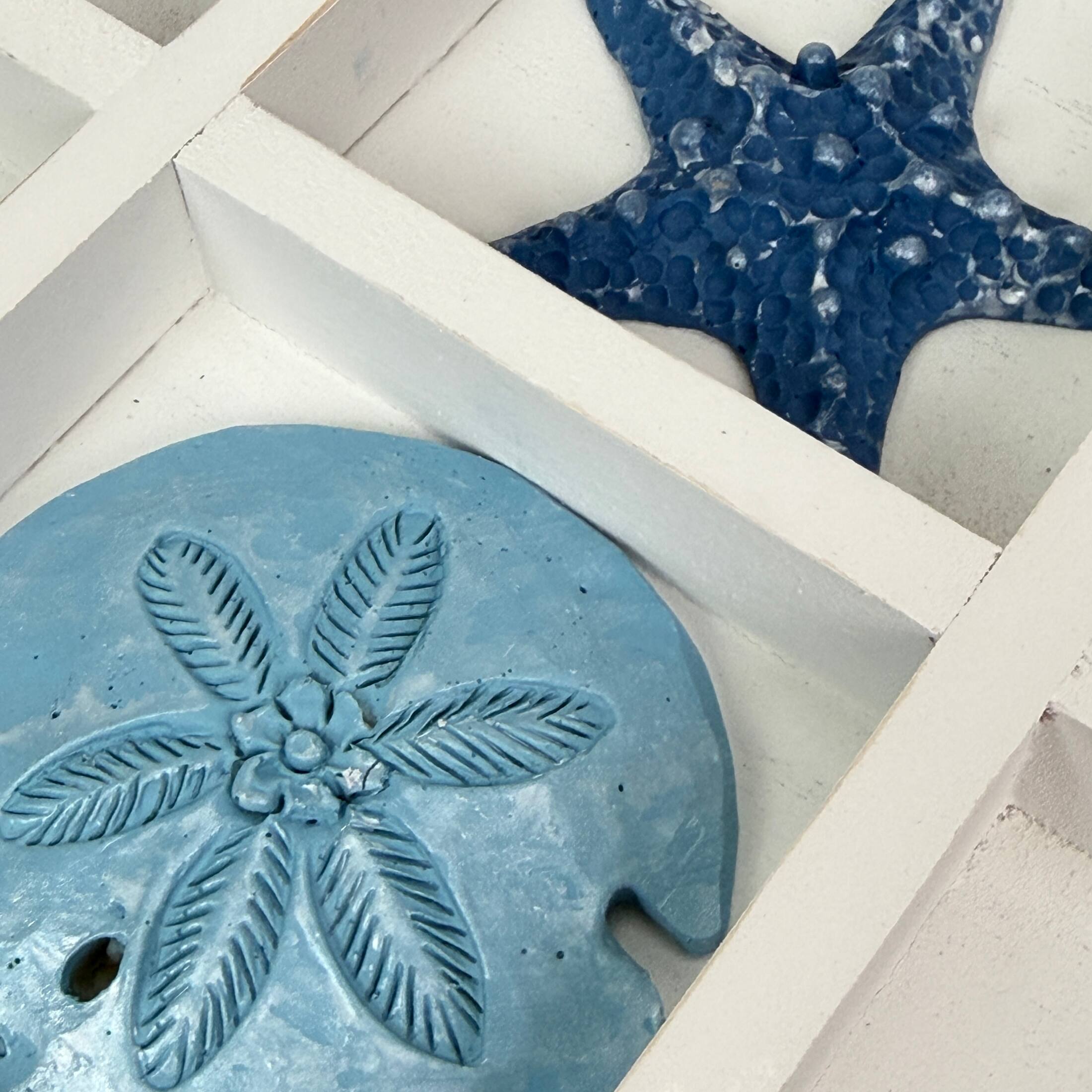 Alt View 9. Zeckos - Coastal Tabletop Decor Whitewashed Wood Blue Starfish Sand Dollar 11.75 Inch - White.