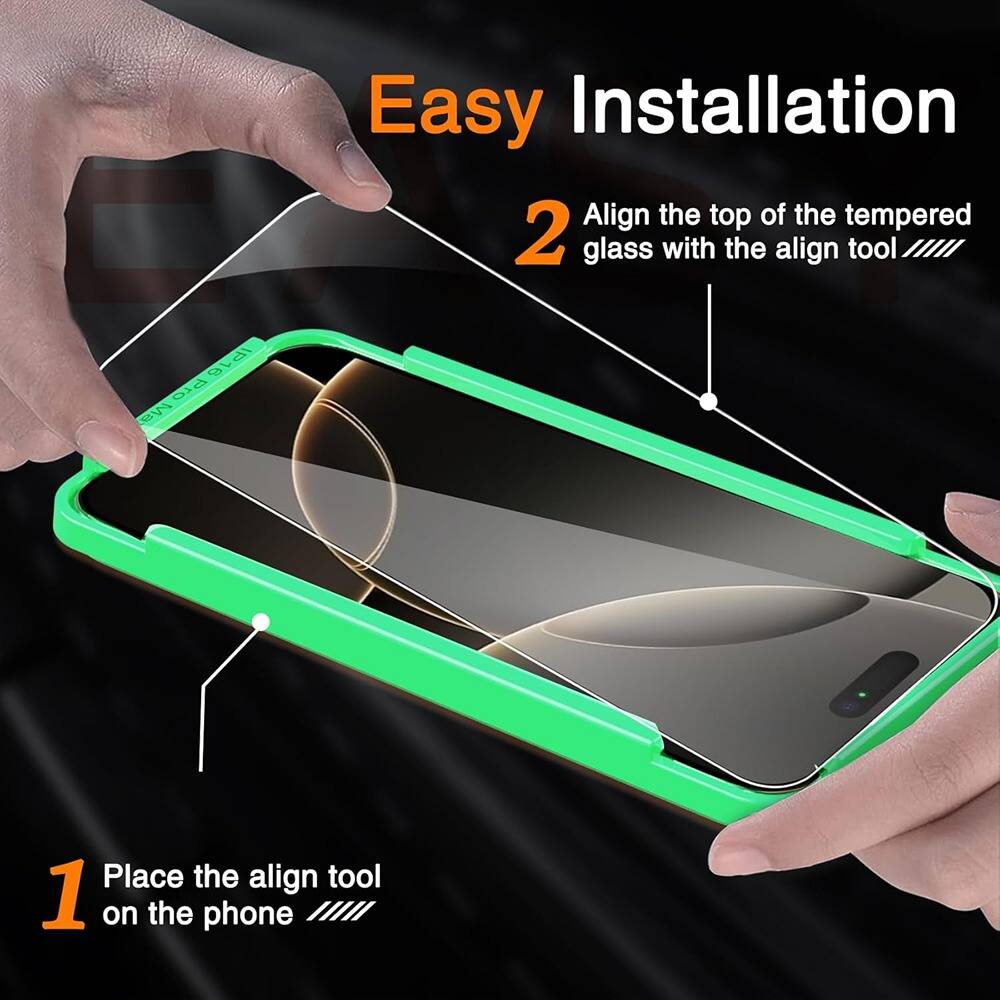 Easy Installation

1. Place the align tool on the phone

2. Align the top of the tempered glass with the align tool