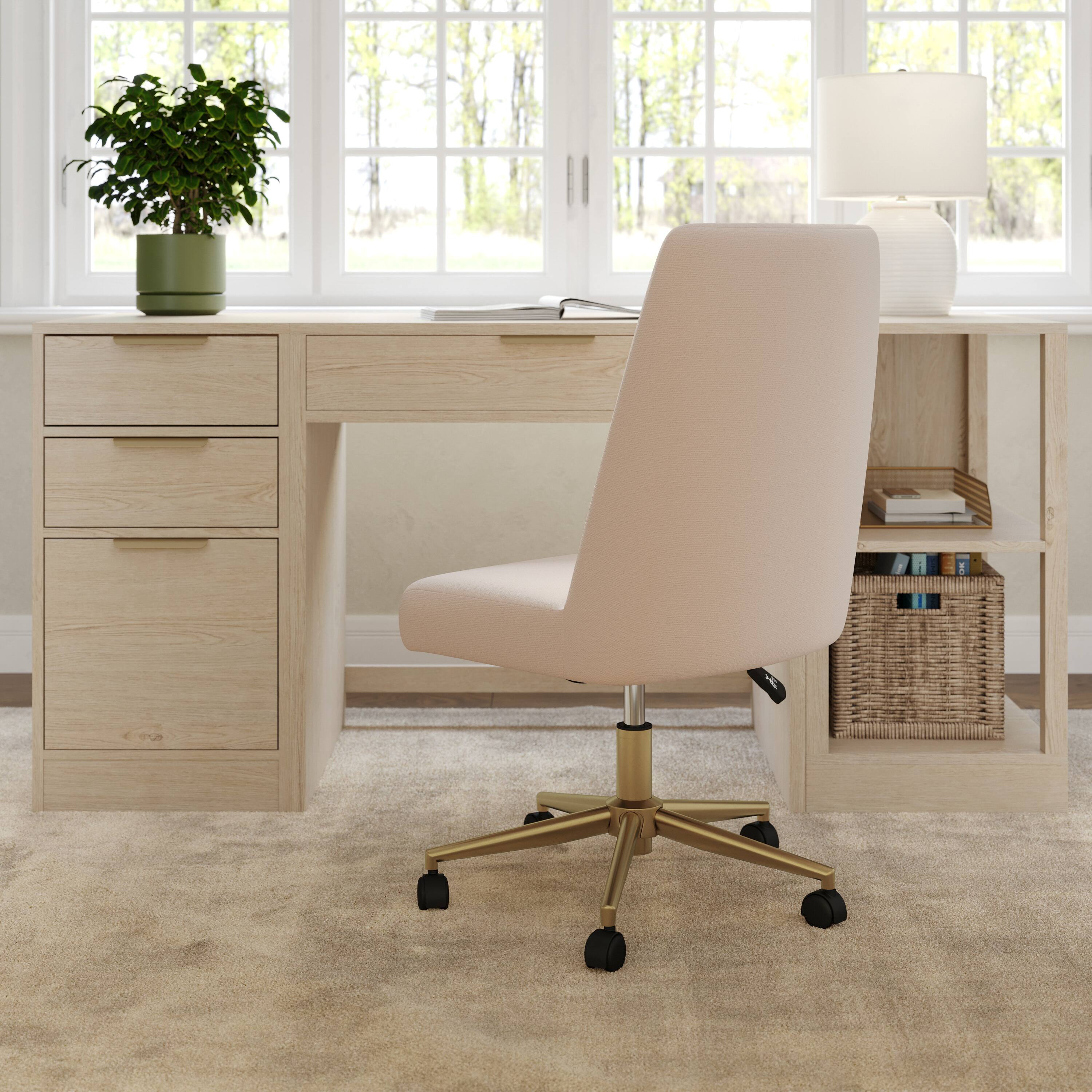 Alt View 5. Martha Stewart - Maeve Upholstered Height Adjustable Swivel Home Office Chair - Conch Shell Fabric/Polished Brass Frame.