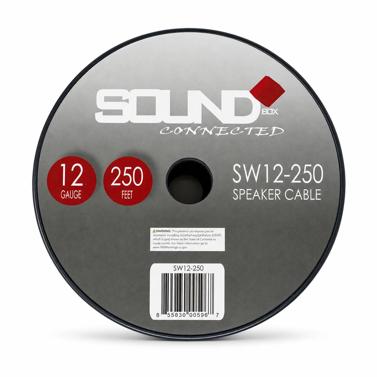 SOUND BOX CONNECTED  
12 GAUGE  
250 FEET  
SW12-250 SPEAKER CABLE  
WARNING: This product can expose you to chemicals including di(2-ethylhexyl)phthalate (DEHP) which is known to the State of California to cause cancer. For more information go to www.P65Warnings.ca.gov.  
SW12-250  
8 55830 00596 7