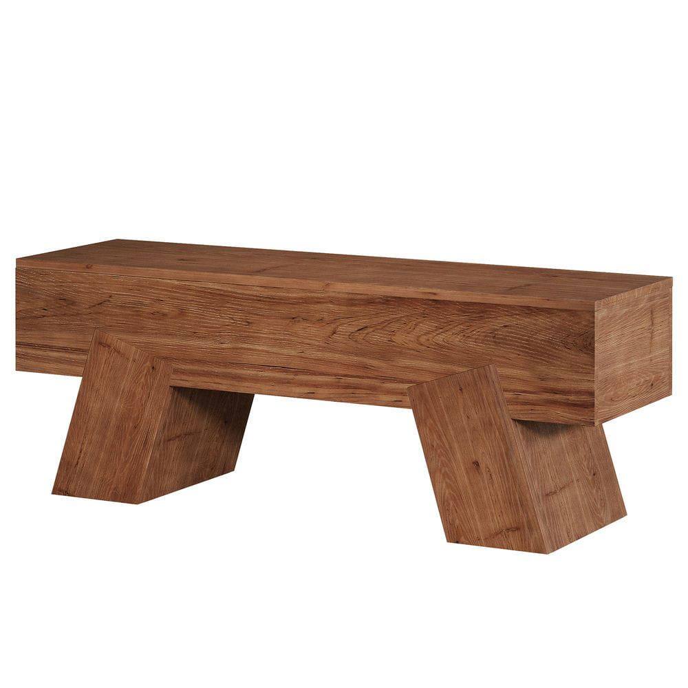 Left. Kadyn - 47-Inch Solid Wood Entryway Bench, End of Bed or Shoe Storage Bench, Walnut Finish - Brown.