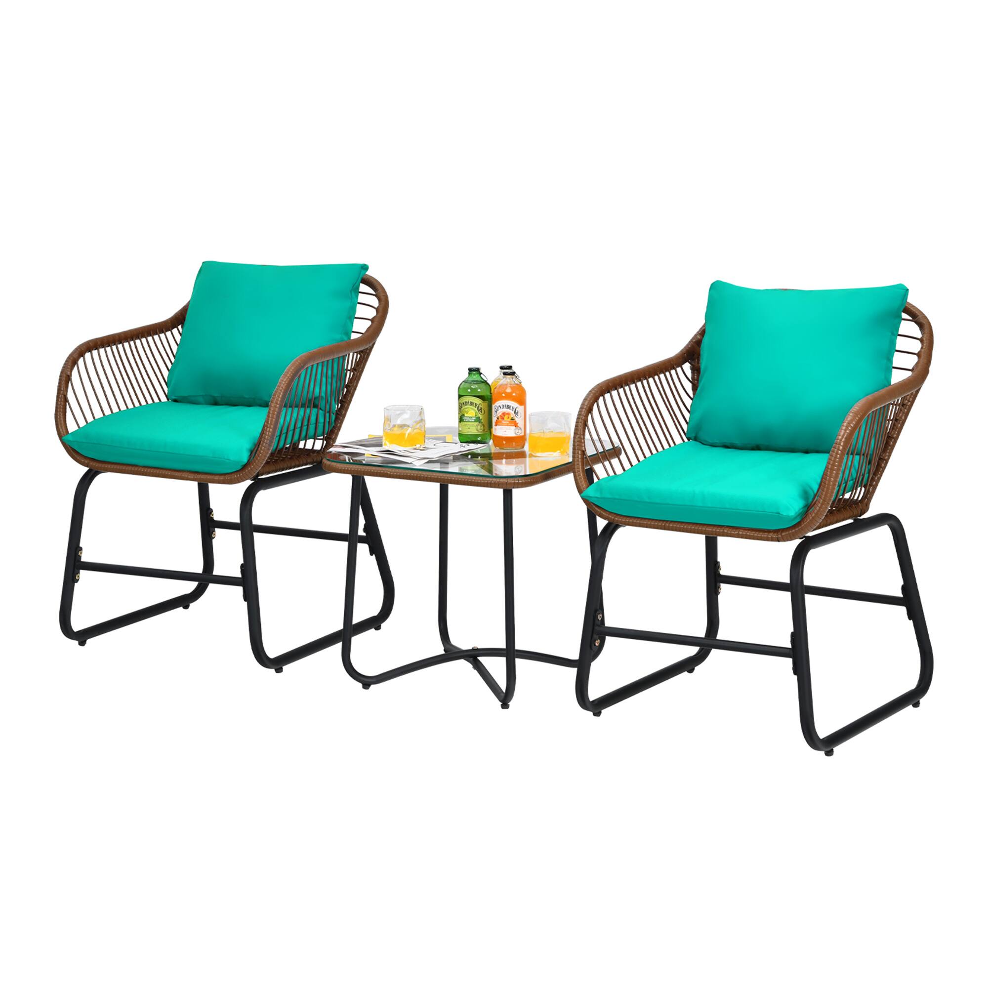 Alt View 1. Gymax - Gymax 3PCS Outdoor Bistro Set Patio Conversation Furniture Set w/ Turquoise Cushions - Turquoise.