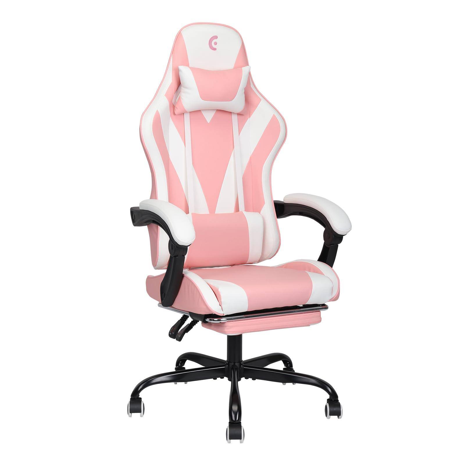 Angle. Hirose Alice - Gaming Chair with Linkage Armrest & Footrest, High Back Video Gaming Chair, /Light - Pink/White.