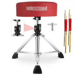 5 CORE - Drum Throne 4" Thick Padded Guitar Stool Drummer Chair Swivel Adjustable Musician Seat - Red