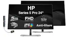 HP - Series 5 Pro 24" FHD IPS Monitor, 5ms Response Time, Anti-Glare, Flicker Free, HDMI & DKZ Hub, 2 Pack - Black/Silver