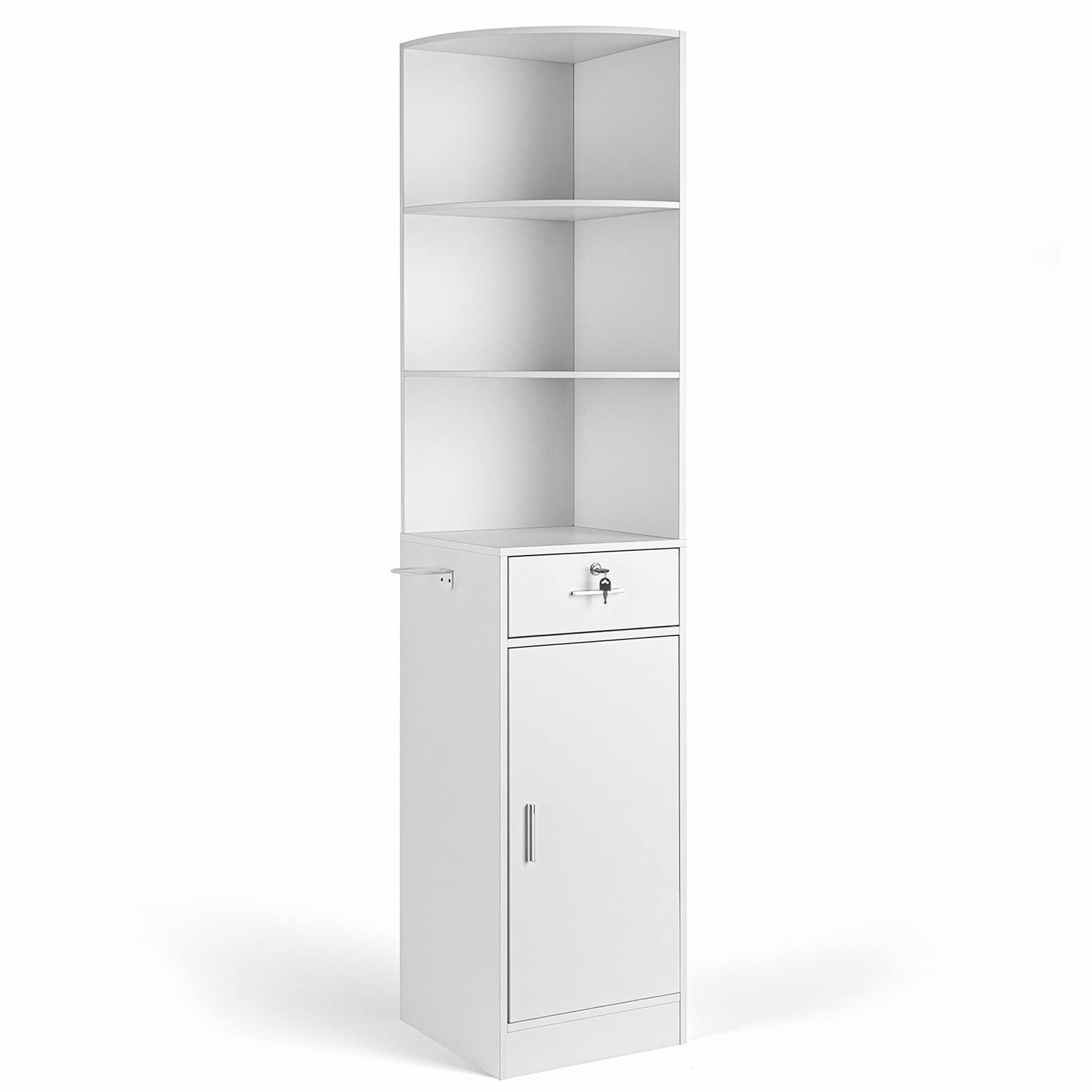 Alt View 7. Winado - Salon Corner Storage Cabinet, Wall Mount Salon Station with Lockable Drawer, Bottom Cabinet - White.
