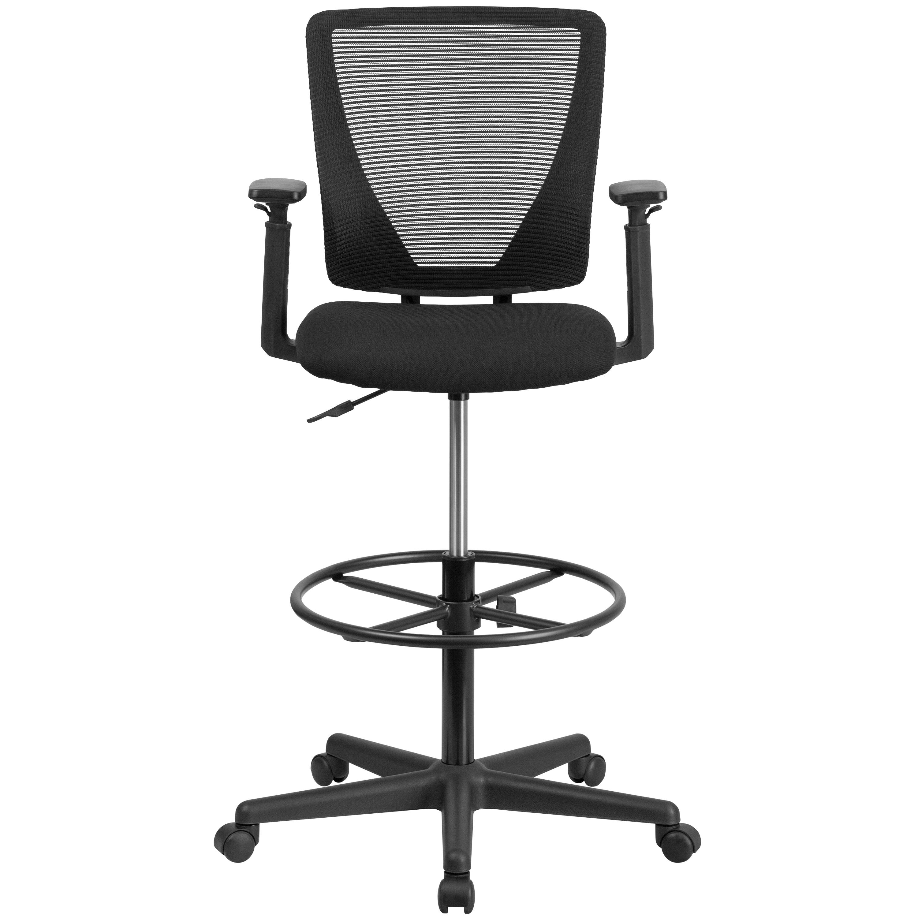Alt View 7. Emma + Oliver - Ergonomic Mid-Back Mesh Drafting Chair with Fabric Seat, Adjustable Foot Ring and Arms - Black.