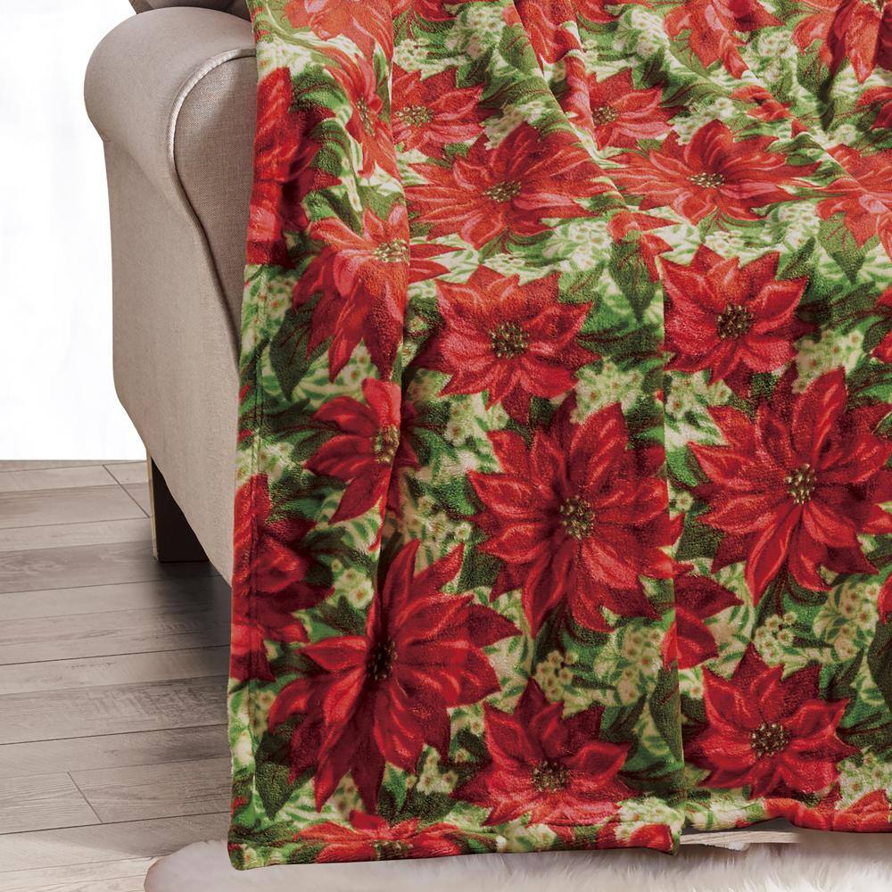 Alt View 2. Noble House - Plazatex Christmas plush Decorative Poinsettia Machine Washable Throw 50" x 60" Red - Red.