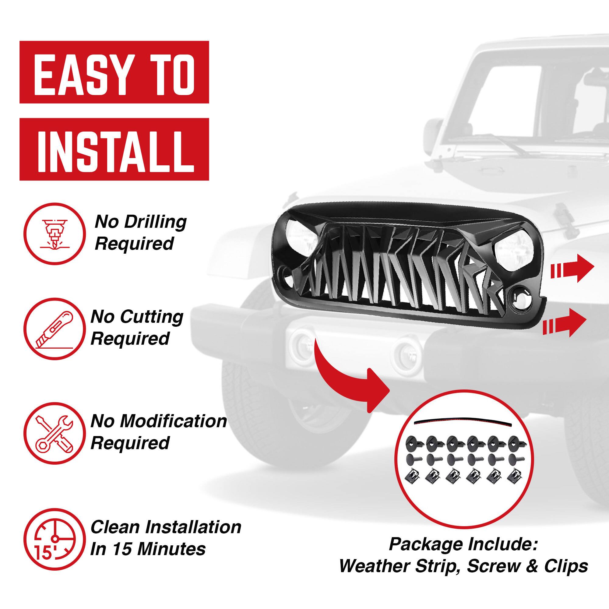 EASY TO INSTALL

- No Drilling Required
- No Cutting Required
- No Modification Required
- Clean Installation In 15 Minutes

Package Include:
Weather Strip, Screw & Clips
