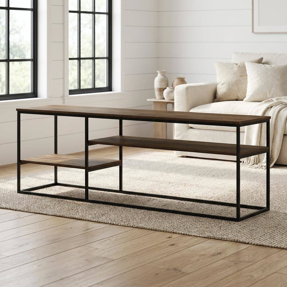 Alt View 1. FurniFact - Modern TV Stand, 78-Inch TVs in Columbia Walnut Wood Finish, Spacious Storage - Brown.