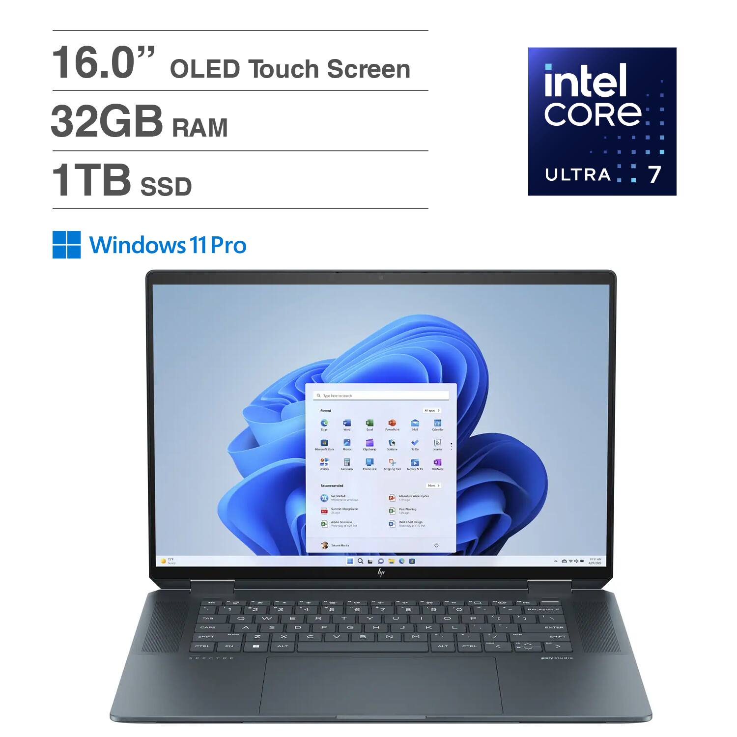 HP Spectre x360 2 in 1 Laptop 16.0 2.8K Display (Intel Ultra 7