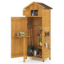 Costway - Garden Storage Shed Outdoor Lockable Storage Cabinet Tool Organizer with Shelves - Natural