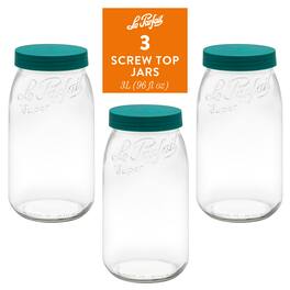 Le Parfait - Screw Top Jar - 3L Wide Mouth French Glass Canning Jar w/ ColorPlastic Lid, 96oz/3 Quarts (Pack of 3) - PINE