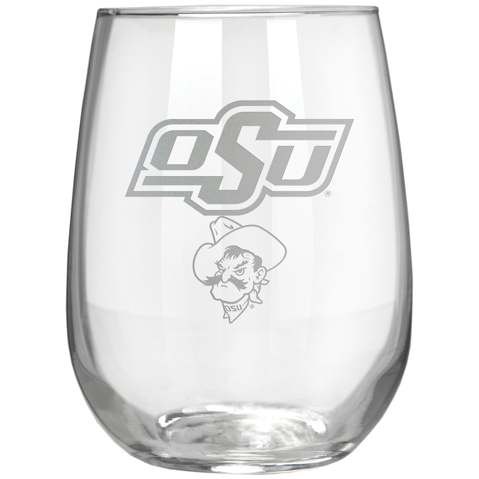 Front. Great American Products - Oklahoma State Cowboys Etched 17oz. Rally Cry Stemless Wine Glass - Multicolor.