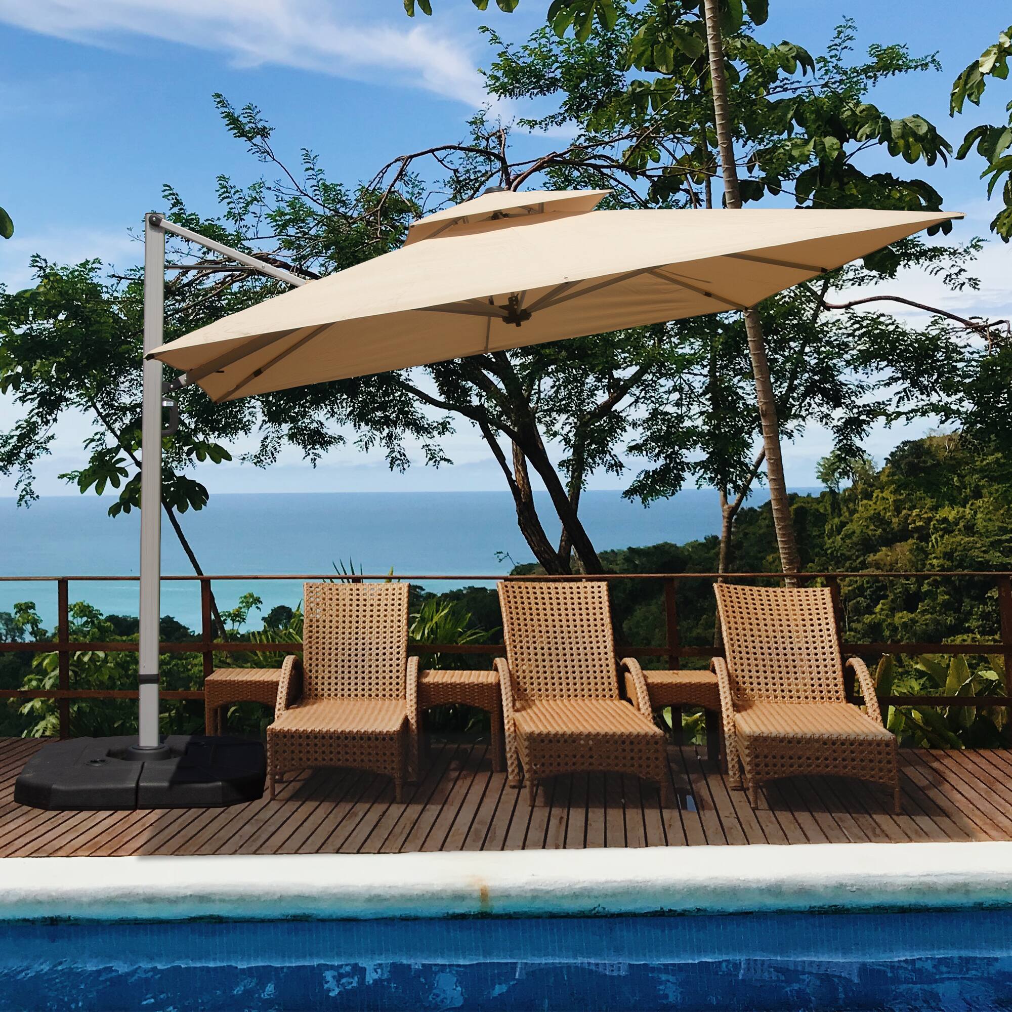 Alt View 8. Ecooso - 9 ft. Aluminum Cantilever Tilt Patio Umbrella with Center Pole(Base Not Included) - Beige.