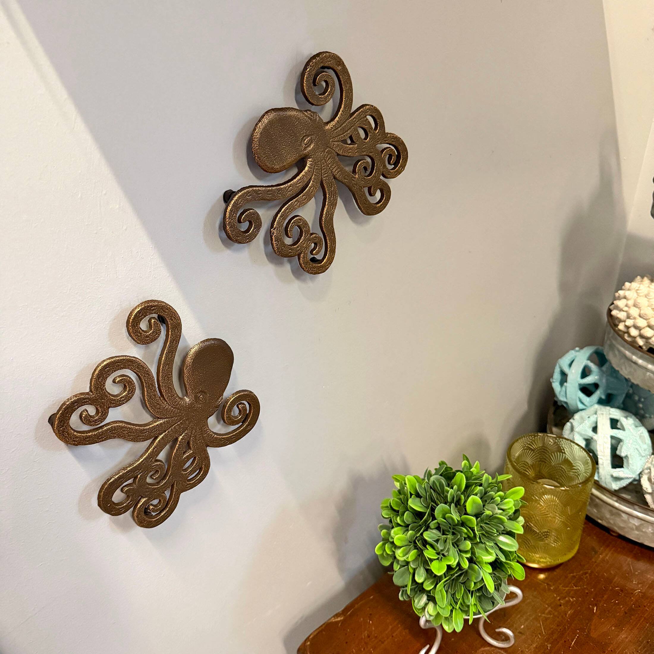 Alt View 6. Things2Die4 - Octopus Trivet Set of 2 Bronze Cast Iron Coastal Kitchen Decor 6.5 In - Bronze.