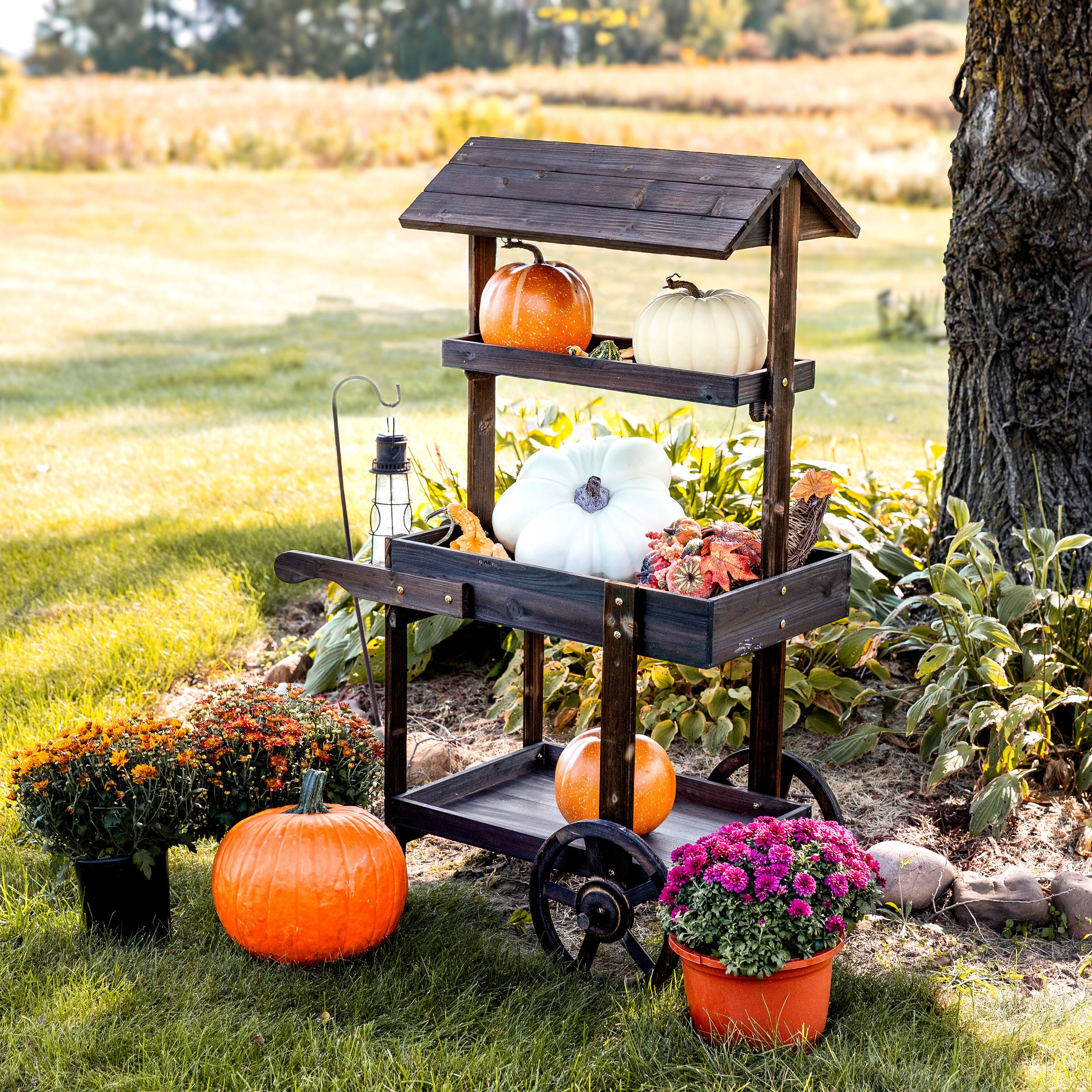 Alt View 8. Sunnydaze - Country Market Flower Stand Raised Garden Bed - Charred Fir.