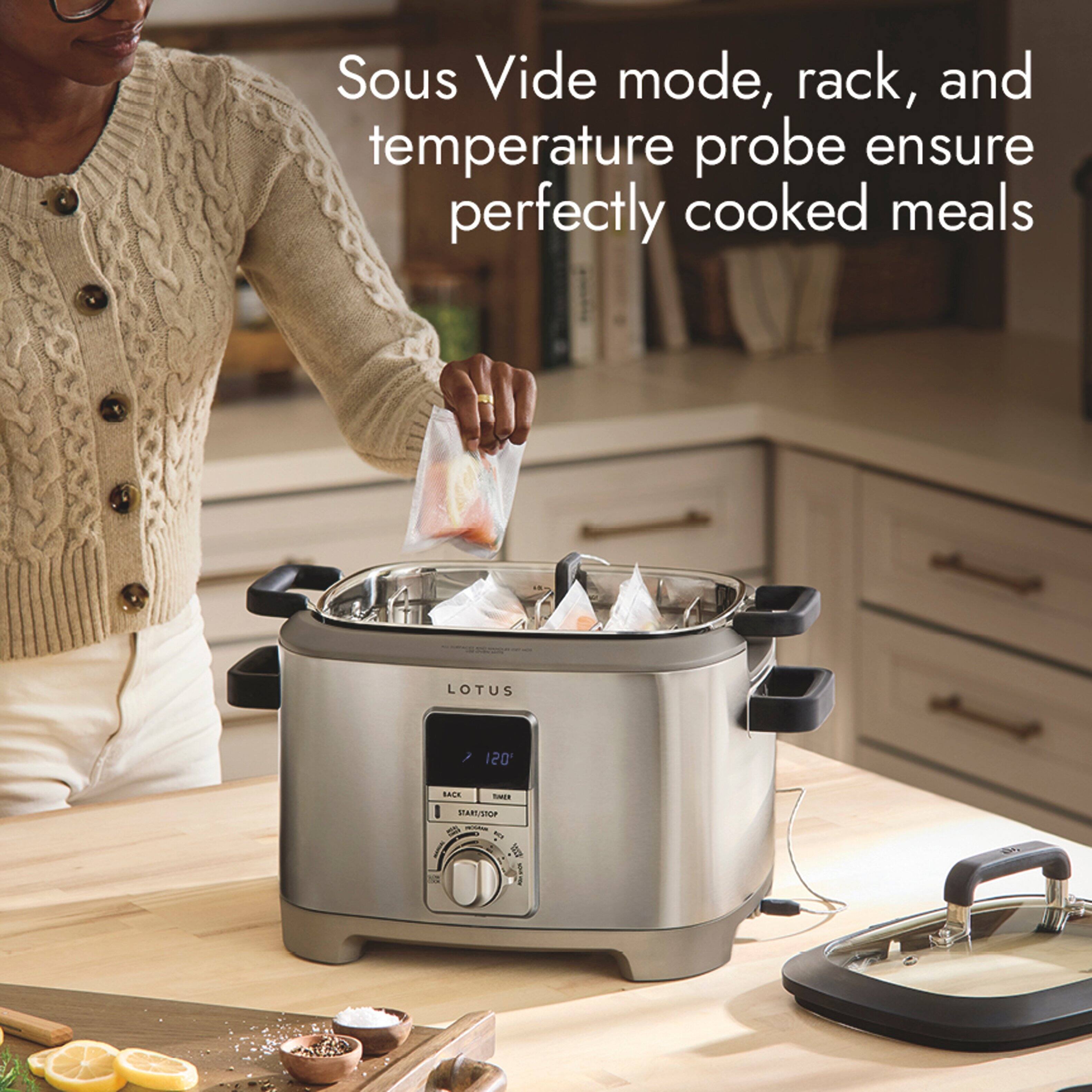 Sous Vide mode, rack, and temperature probe ensure perfectly cooked meals

LOTUS

120

BACK TIMER START/STOP