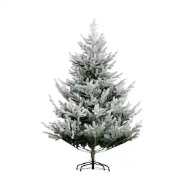 PULUZ - 6 FT Artificial Christmas Tree, Flocked Hinged Xmas Tree with 795 Tips, Steel Base, Auto Open - Green