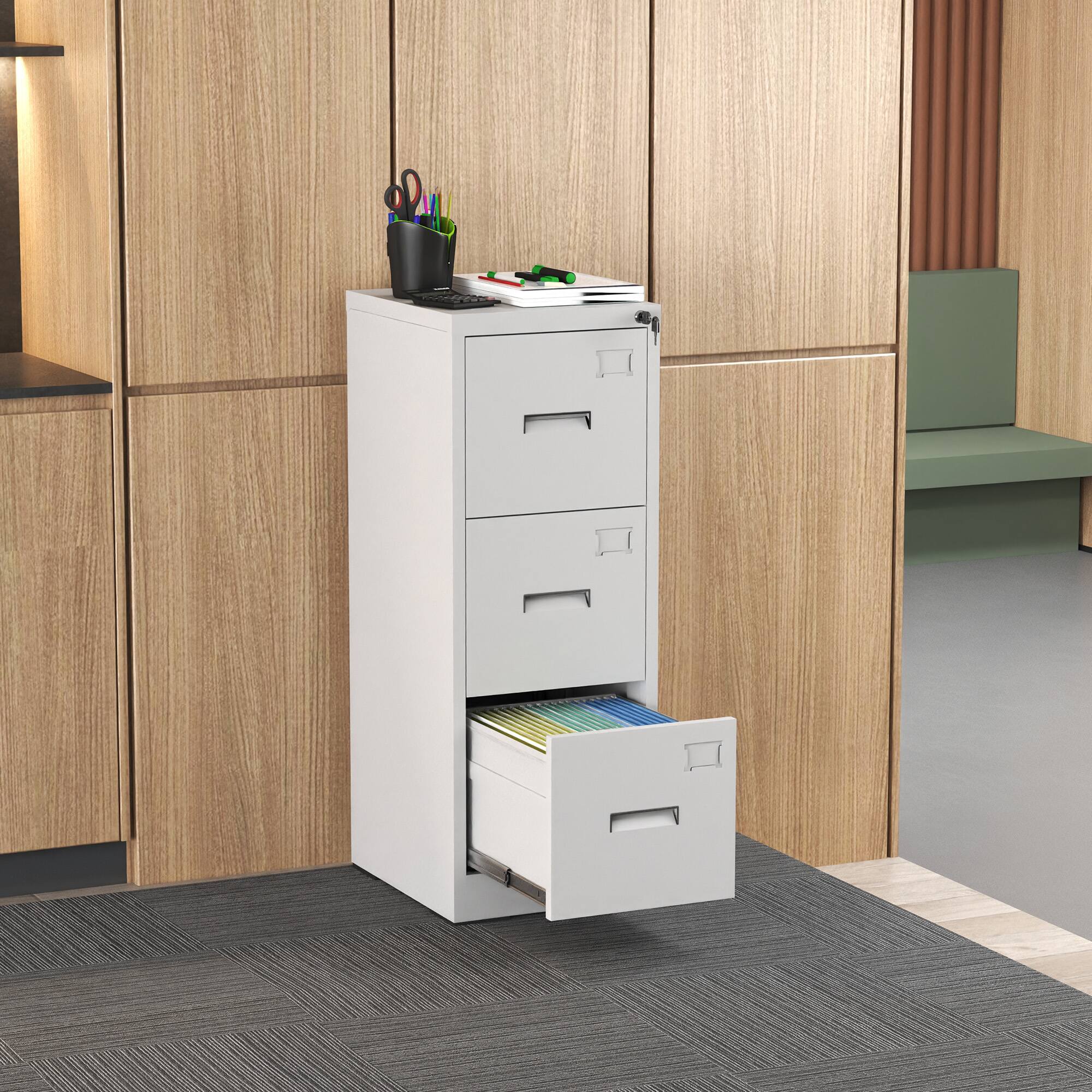 Alt View 7. GOODSILO - Three-Drawer Vertical File Storage Cabinet with Locking System and Card Slot for Office and Home Use - White.