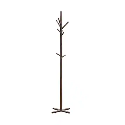 Front. ALEXOUN - Solid Wood Coat Rack - 9 Hooks Entryway Stand, Modern Home Furniture with X-Shaped Base, Rack for Small Space - Brown.