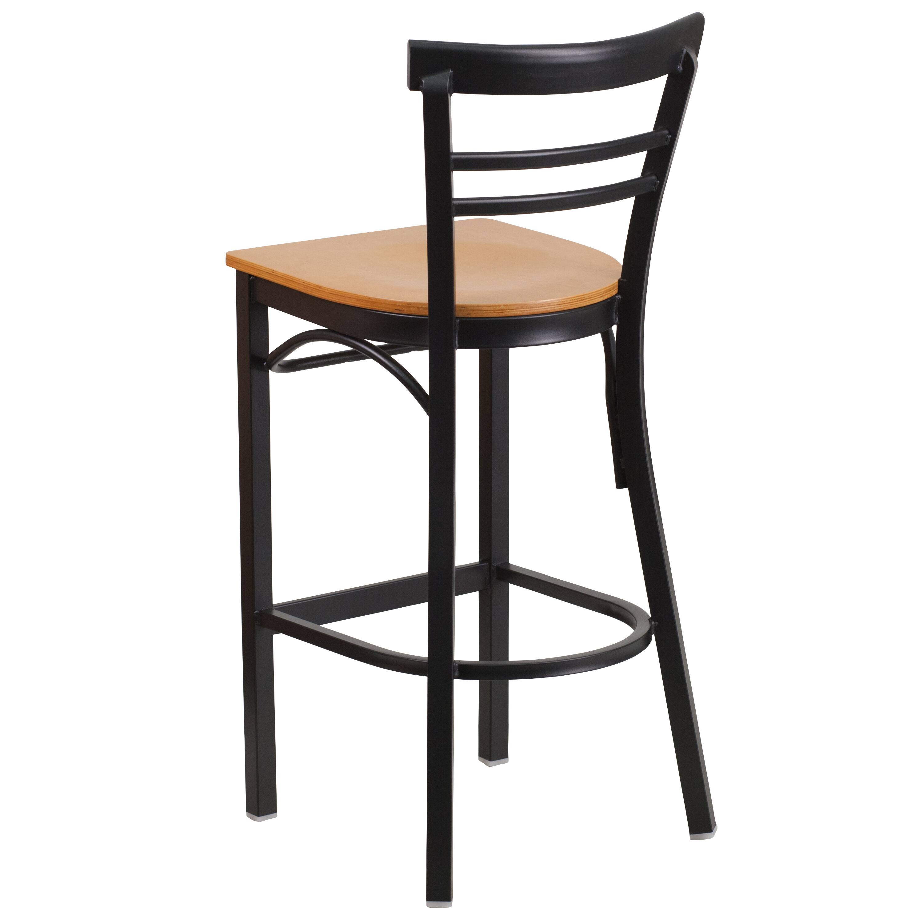 Alt View 3. Emma + Oliver - Two-Slat Ladder Back Metal Restaurant Dining Barstool - Natural Wood Seat/Black Metal Frame.