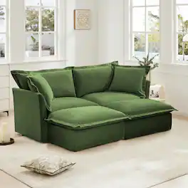 Anysun - Chenille 2-Seat Sleeper Sofa with 2 Ottomans - Oversized Design for Living Room & Home Theater - Green