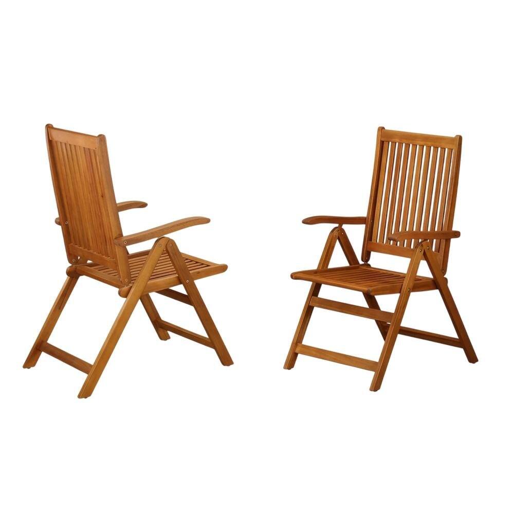 Angle. Outdoor Escape - Wooden Patio Chair, Oil Finish Set of 2 - Durable Frame and Comfortable Seating - Brown.