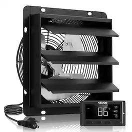 VEVOR - 12 inch Shutter Exhaust Fan, Wall Mounted Attic Vent Fan with Smart Programming Variable Speed Temperature Control - Black