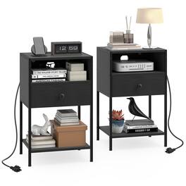 Gymax - 2Pcs Nightstand w/ Charging Station Bedside Table w/ USB Ports & Outlets - Black