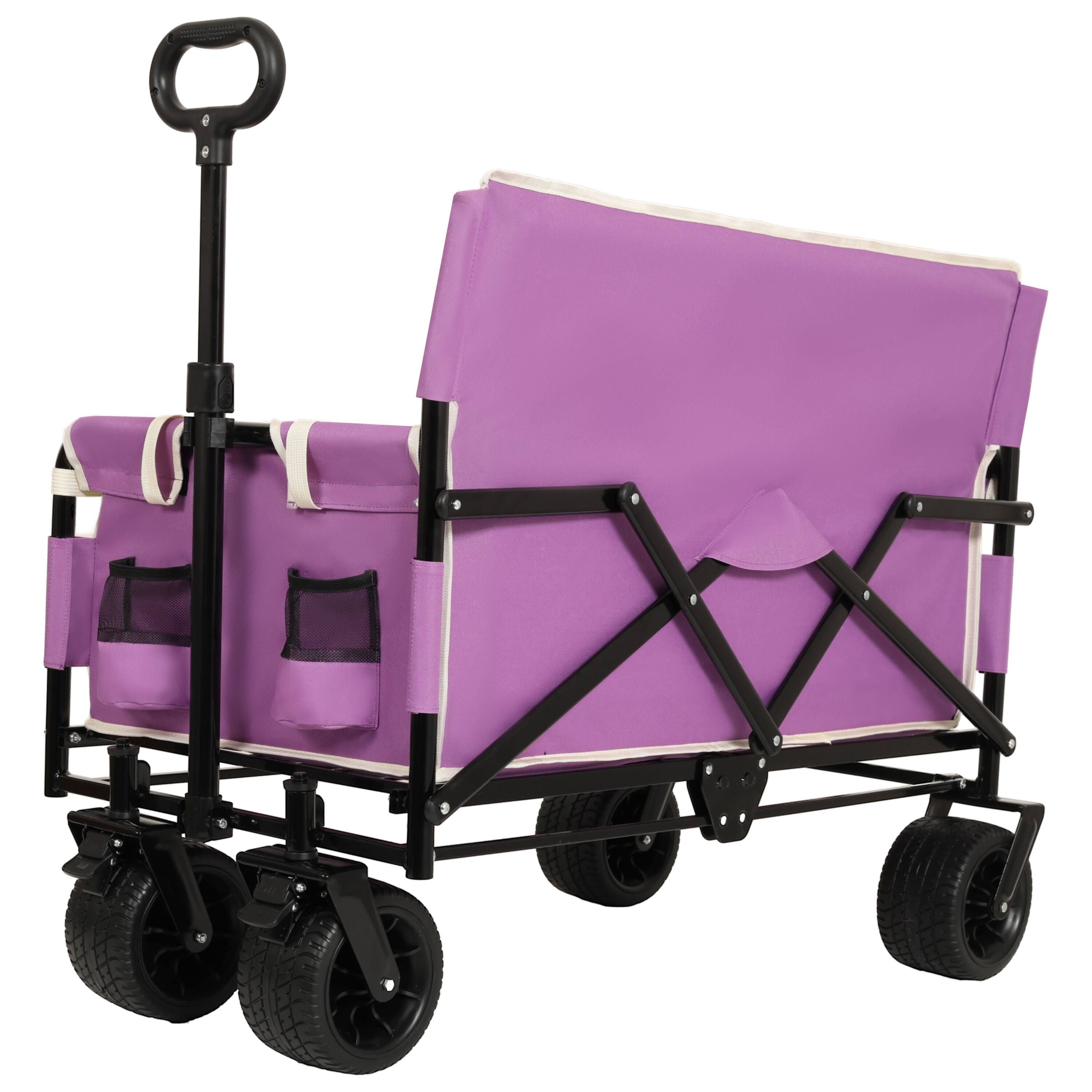 Back. APRILSOUL - 3-in-1 Convertible Folding Wagon Cart with Bench Seat and Storage Utility 180L Capacity All-Terrain Wheels purple - Purple.