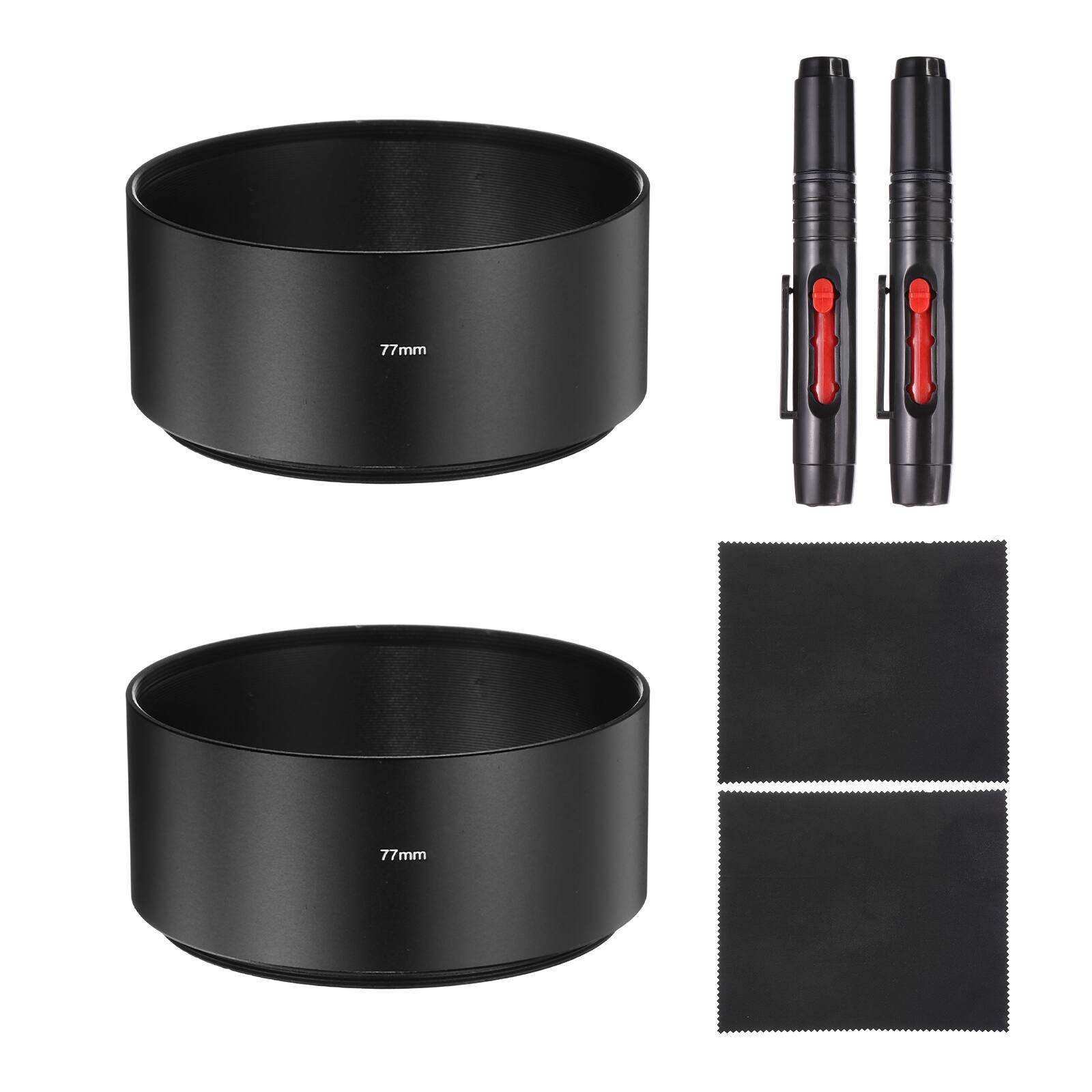 Unique Bargains - 2pcs 77mm Long-focus Screw-in Metal Lens Hood Shade with Cleaning Cloth/Pen - Black price history on PriceWatchPro