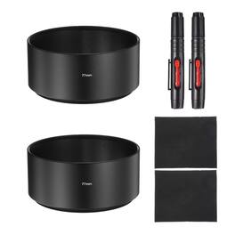 Unique Bargains - 2pcs Lens Hood Shade, 77mm Long-focus Metal Camera Cap Shade with Cleaning Cloth & Pen - Black