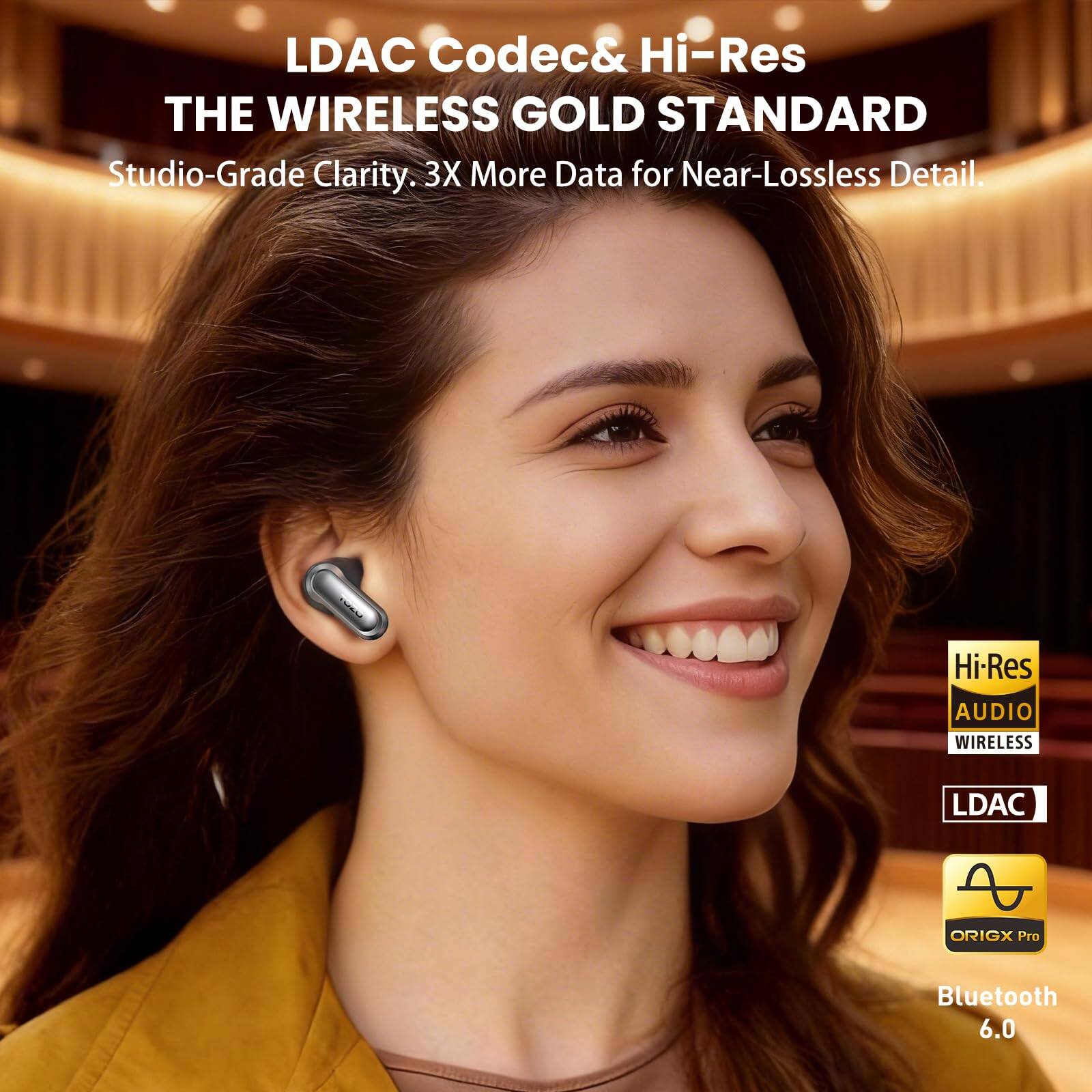 LDAC Codec & Hi-Res  
THE WIRELESS GOLD STANDARD  
Studio-Grade Clarity. 3X More Data for Near-Lossless Detail.  

Hi-Res AUDIO WIRELESS  
LDAC  
ORIGX Pro  
Bluetooth 6.0