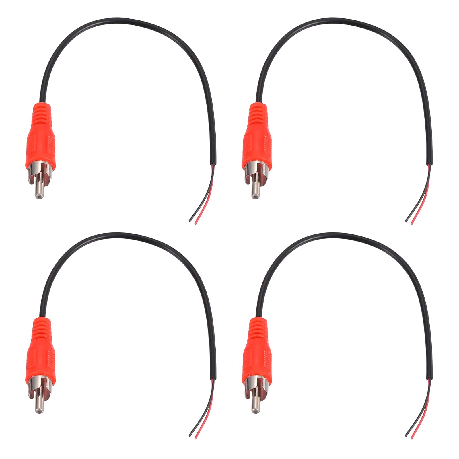 Unique Bargains - 4pcs 8in RCA Audio Subwoofer Cable, 1 RCA Male Plug to Bare Wire Open End Audio Video Speaker for Amplifier Home Theater - Red