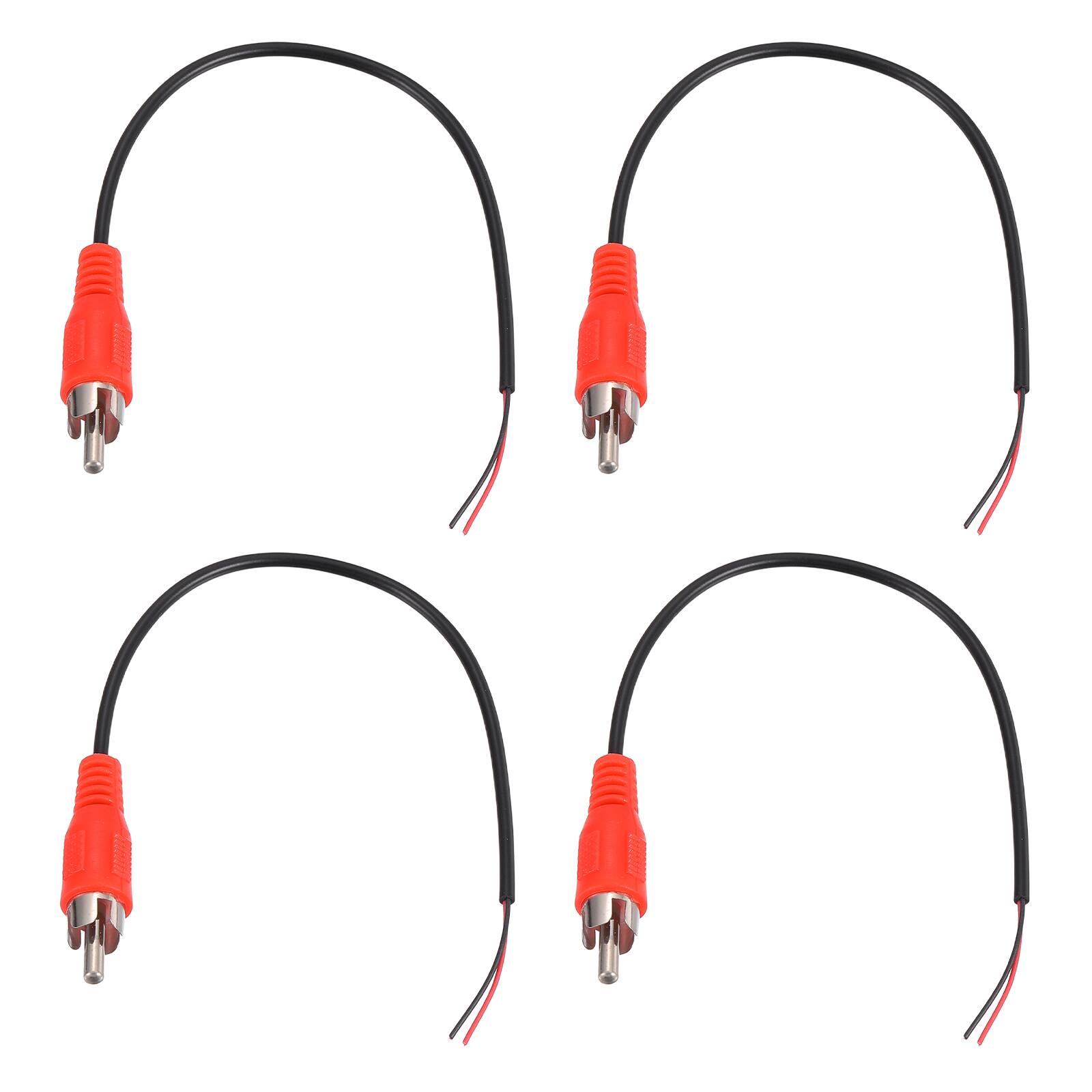 Unique Bargains - 4pcs 8in RCA Audio Subwoofer Cable, 1 RCA Male Plug to Bare Wire Open End Audio Video Speaker for Amplifier Home Theater - Red