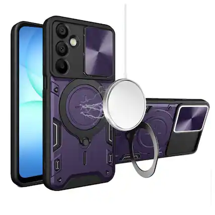 Front. Kitcheniva - Magnetic Ring Camera Lens Protection Phone Case With Tempered Glass For Samsung A17 5G Dark Purple - Dark Purple.