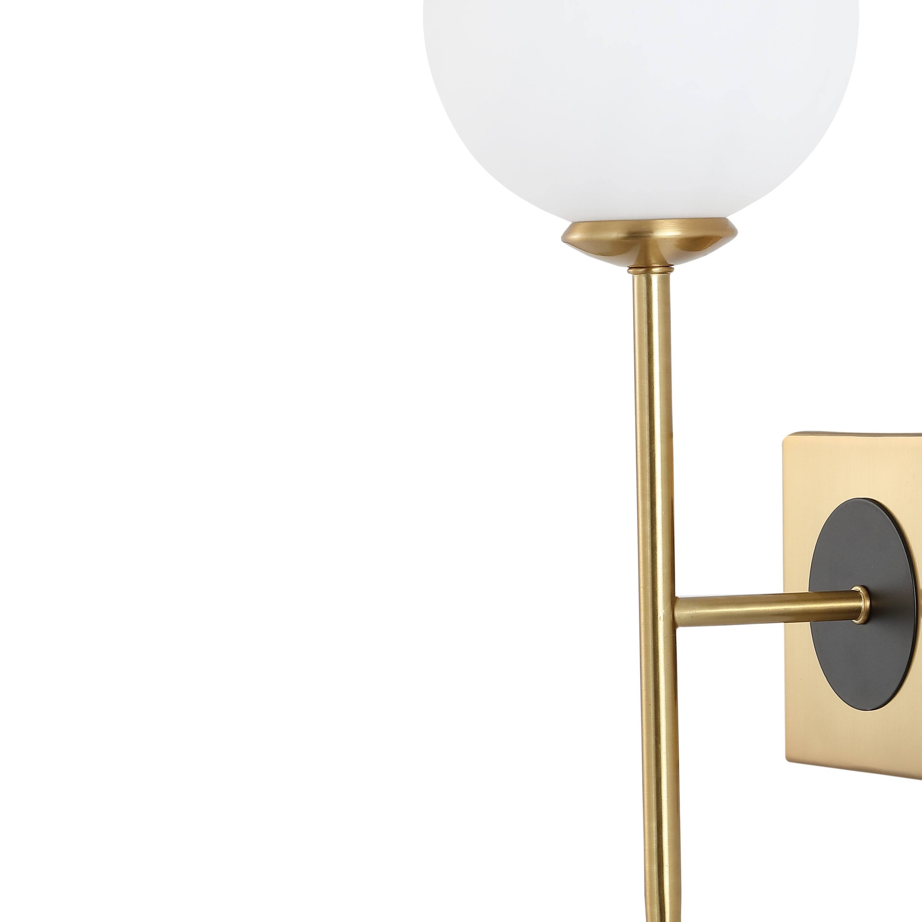 Alt View 3. Jonathan Y - Sylvie 6" 1-Light Coastal French Country Iron LED Sconce, Brass Gold/White - Brass Gold.
