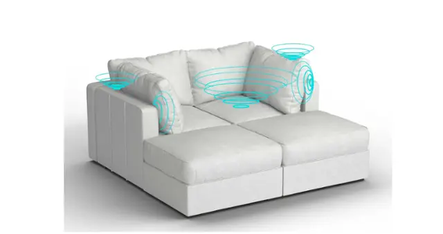 Front. Lovesac - 4 Seats + 4 Sides Sky Grey Corded Velvet & Standard Foam with 6 Speaker Immersive Sound + Charge System - Sky Grey.